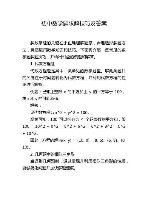 初中数学题求解技巧及答案