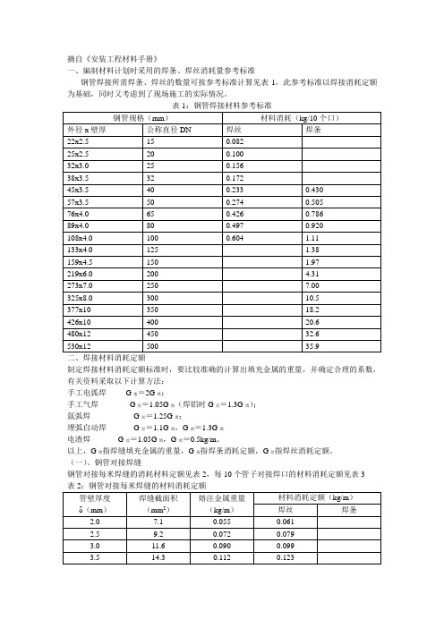 钢管焊接焊条消耗定额