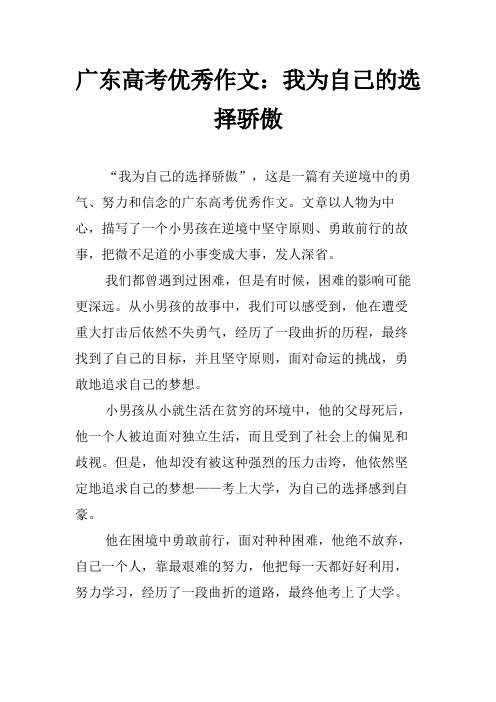 广东高考优秀作文：我为自己的选择骄傲