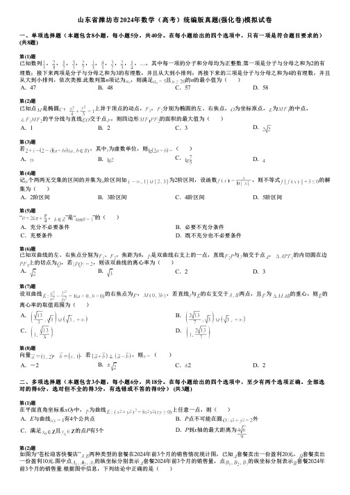 山东省潍坊市2024年数学(高考)统编版真题(强化卷)模拟试卷