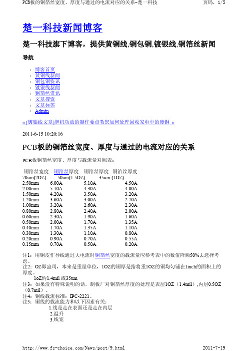 PCB板的铜箔丝宽度、厚度与通过的电流对应的关系