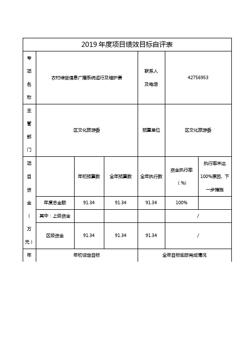 2019年度项目绩效目标自评表