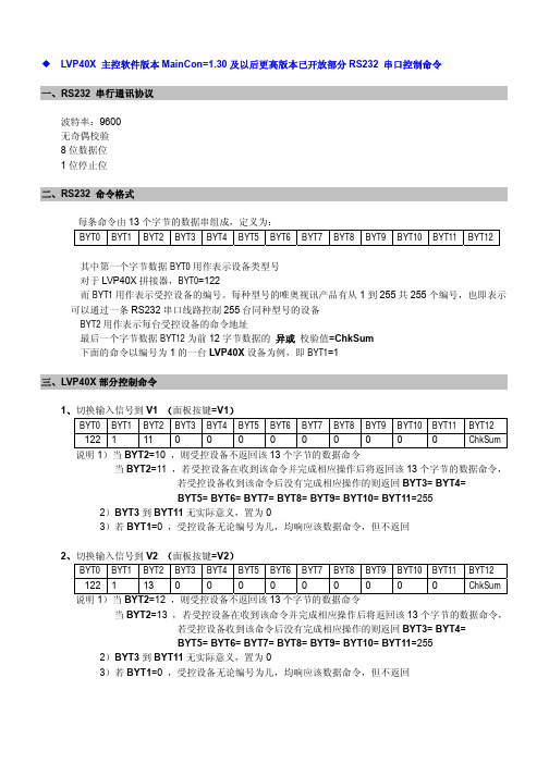 LVP40X串口控制协议(Ver1.30)1