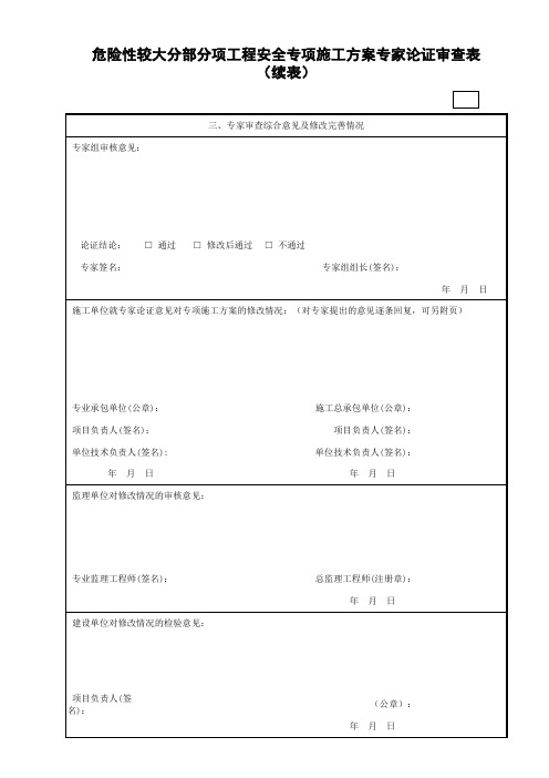 危险性较大分部安全专项方案(专家论证)审查表