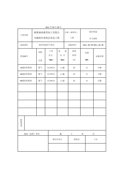 压力试验记录表