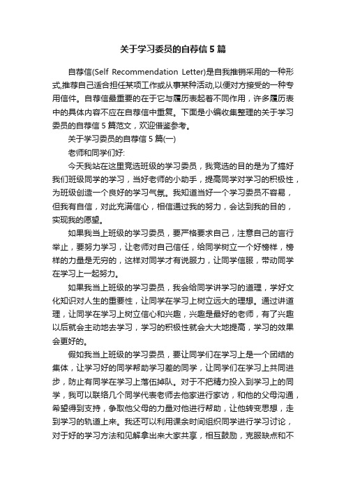 关于学习委员的自荐信5篇