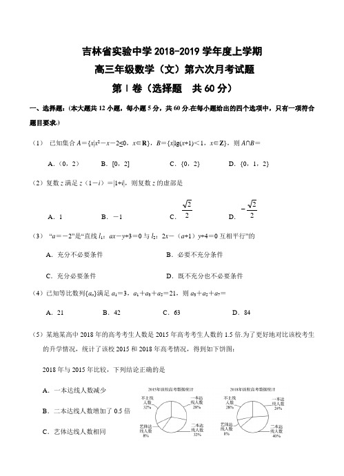 吉林省实验中学2019届高三下学期六次月考数学(文)试卷(Word版,含答案)