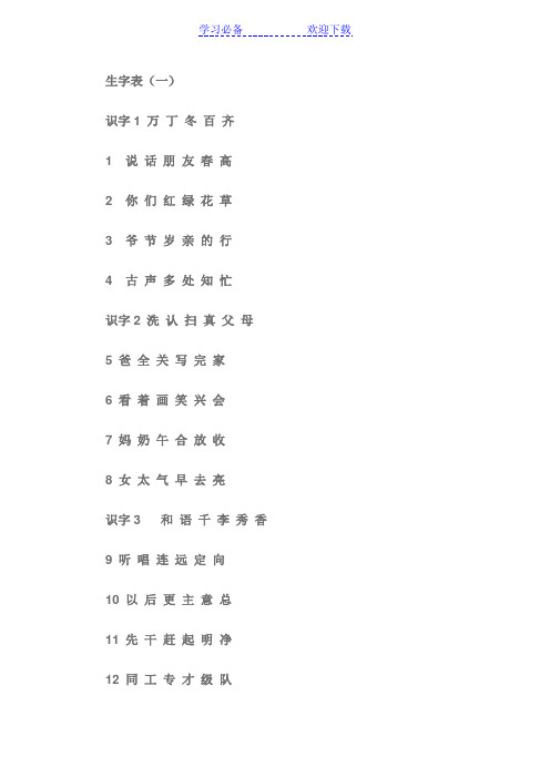 一年级下册语文生字表(二类字)