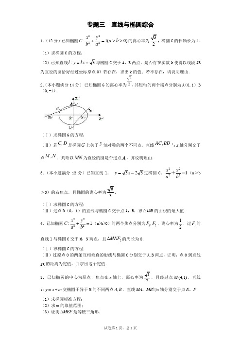 专题三直线与椭圆综合讲解