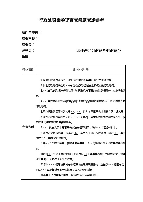 行政处罚案卷评查表问题表述参考