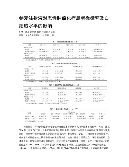 参麦注射液对恶性肿瘤化疗患者微循环及白细胞水平的影响