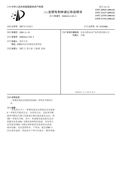 一种催化氢化还原胺化制备N-单取代苄胺的方法[发明专利]