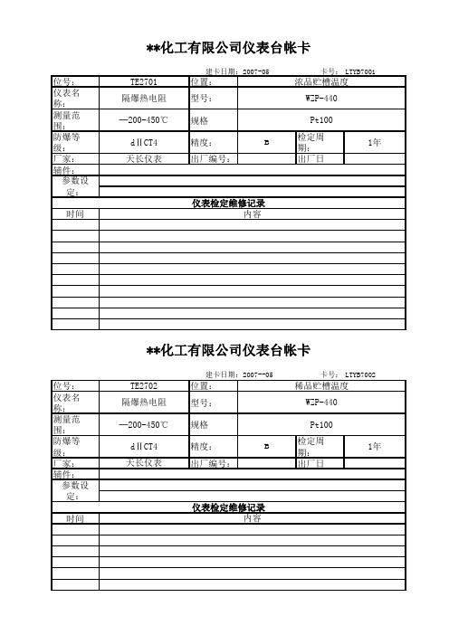 化工有限公司仪表台帐卡(双氧水成品罐区)