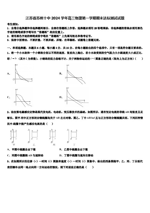 江苏省苏州十中2024学年高三物理第一学期期末达标测试试题含解析