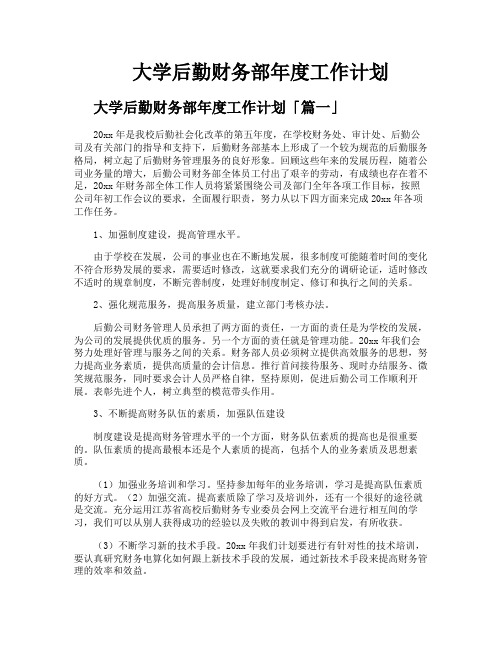 大学后勤财务部年度工作计划