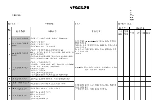 ISO9001-2015版内审检查表