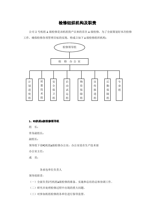 检修组织机构及职责