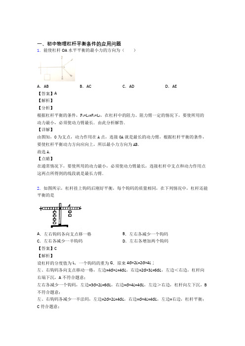 2020-2021 备战中考物理(杠杆平衡提高练习题)压轴题训练附答案