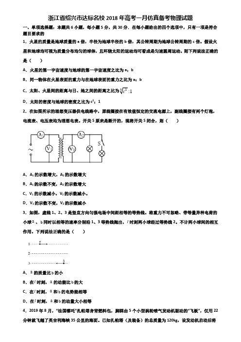 浙江省绍兴市达标名校2018年高考一月仿真备考物理试题含解析