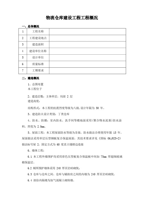 物流仓库建设工程工程概况