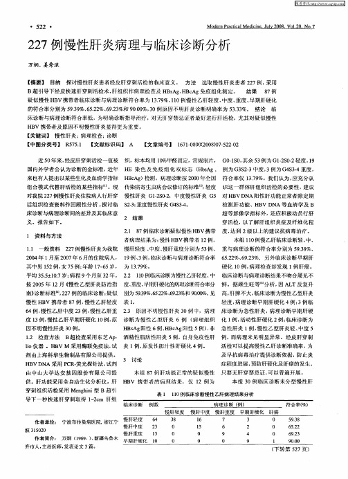 227例慢性肝炎病理与临床诊断分析