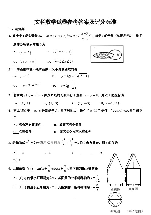 高三文科数学模拟试卷(含答案)