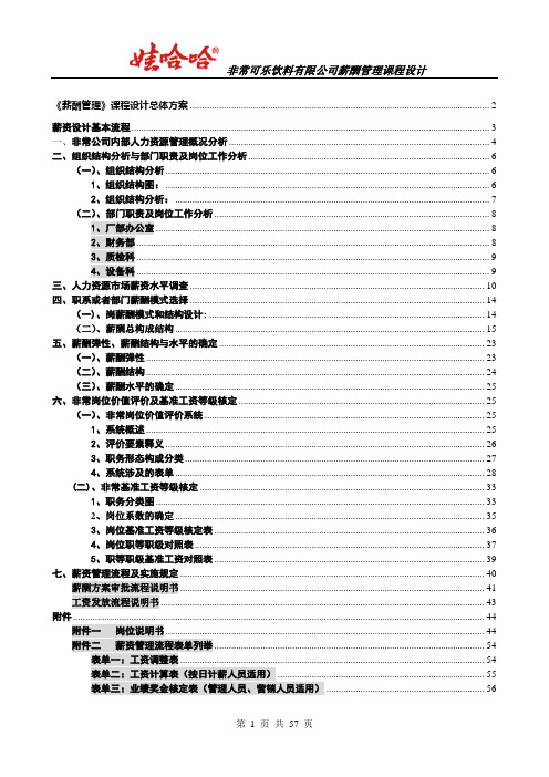 薪酬管理课程设计方案