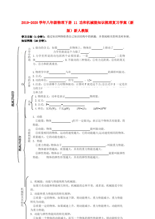 2019-2020学年八年级物理下册 11 功和机械能知识梳理复习学案(新版)新人教版.doc