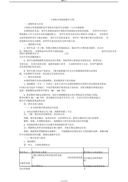 计算机应用基础教学大纲