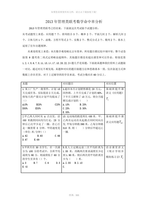 2013管理类联考数学真题分析