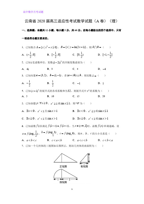 云南省2020届高三适应性考试数学试题(A卷)(理)