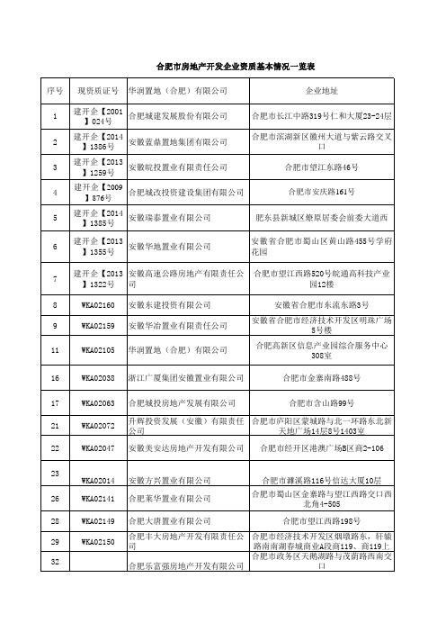 合肥市房地产开发企业资质基本情况一览表-合并-总