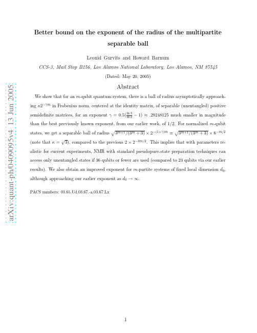 Better bound on the exponent of the radius of the multipartite separable ball