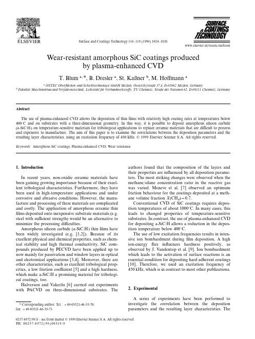 Wear-resistant amorphous SiC coatings produced