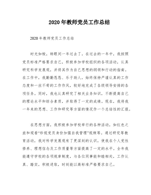 2020年教师党员工作总结