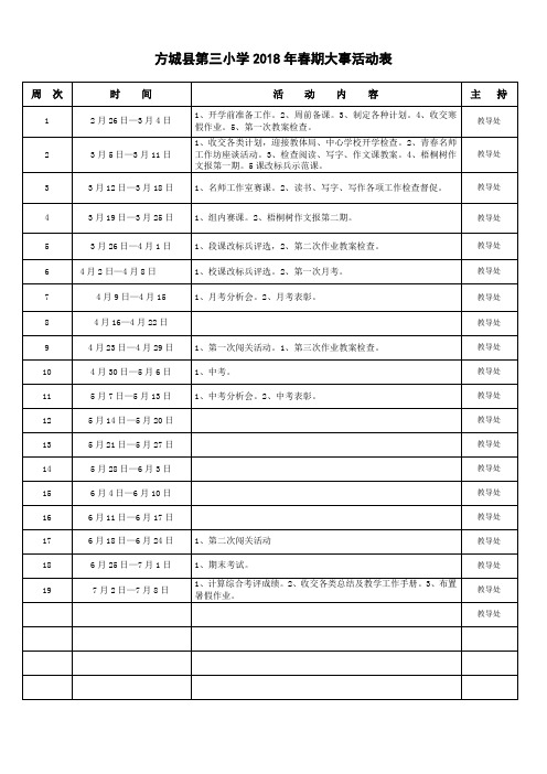 2018年春大事活动表