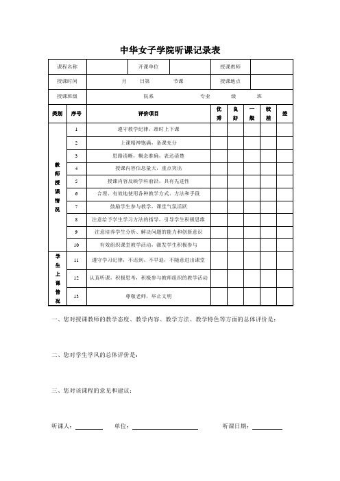 中华女子学院听课记录表