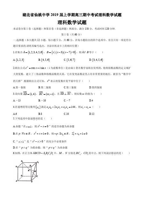 湖北省仙桃中学2019届上学期高三期中考试理科数学试题参考答案评分标准(10页)