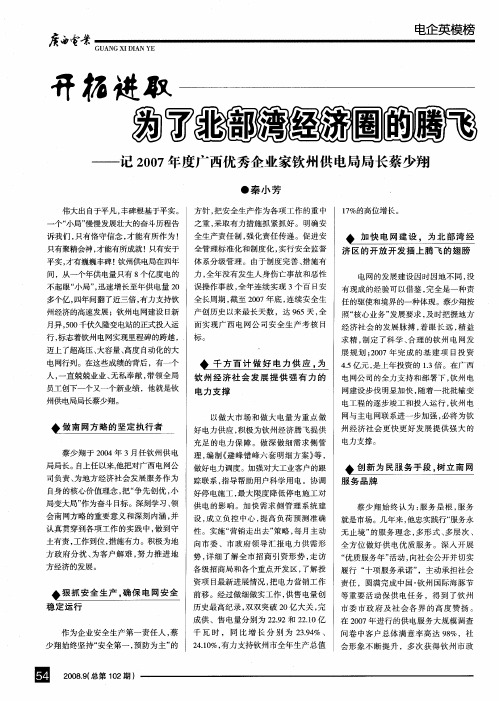 开拓进取 为了北部湾经济圈的腾飞——记2007年度广西优秀企业家钦州供电局局长蔡少翔