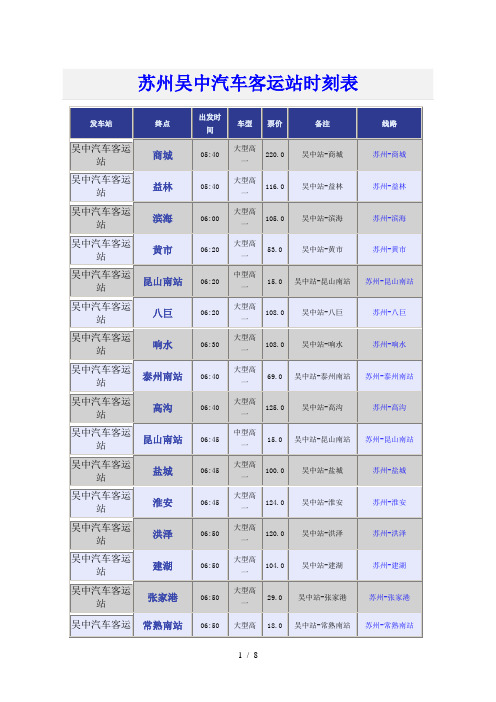 苏州吴中汽车客运站时刻表