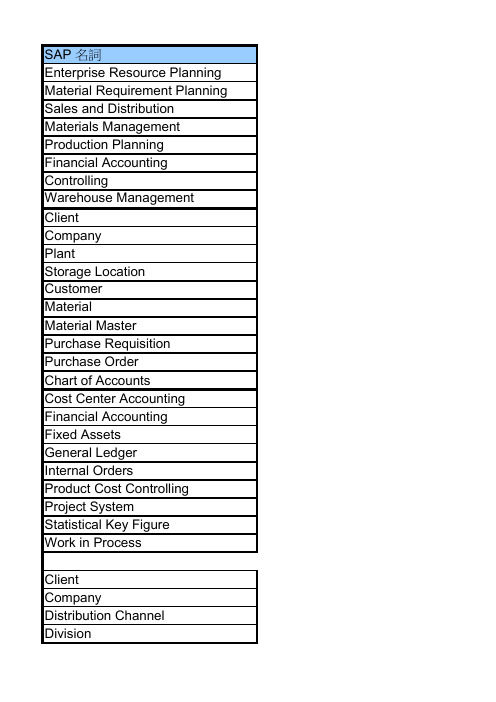 SAP名词中英文对照