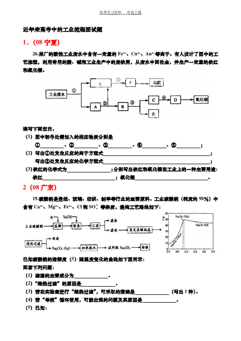 近年来高考中的工业流程图试题