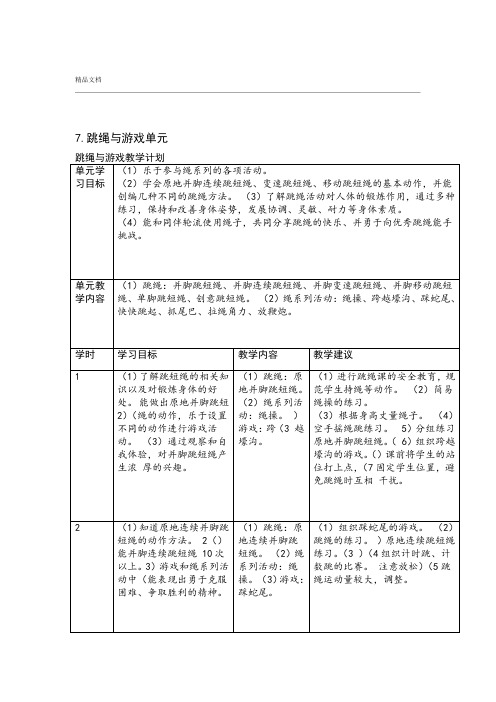 一年级跳绳与游戏单元计划及各课时安排1