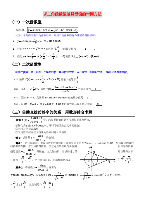 求三角函数值域及最值的常用方法+练习题