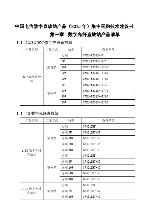 中国电信数字光纤直放站产品(2015年)集中采购技术建议书