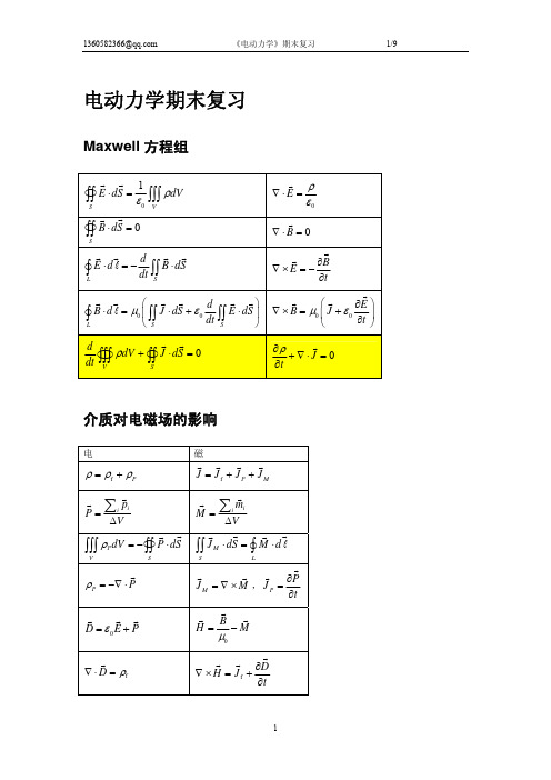 电动力学公式