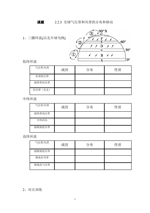 2.2.3  全球气压带和风带的分布和移动