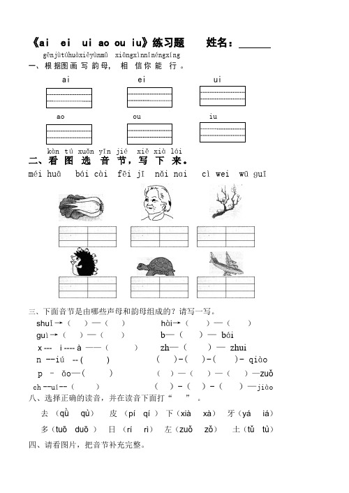 复韵母ai ei ui ao ou iu课后练习