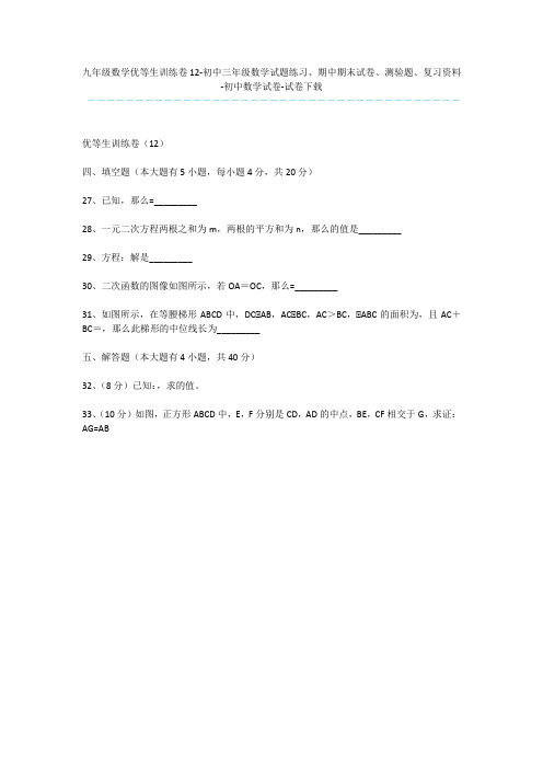 九年级数学优等生训练卷12-初中三年级数学试题练习、期中期末试卷、测验题、复习资料-初中数学试卷-试