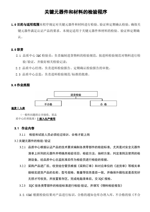 关键元器件和材料的检验程序